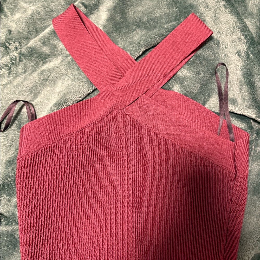 Babaton Burgundy Ribbed Knit Top